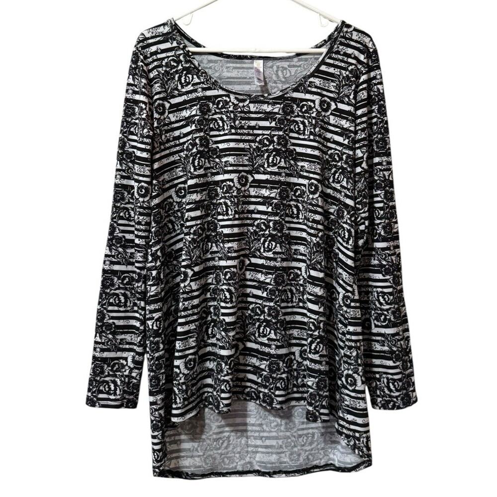 LulaRoe Women Size XL Black & White Floral‎ High Low Stretch Tunic Top Teacher
